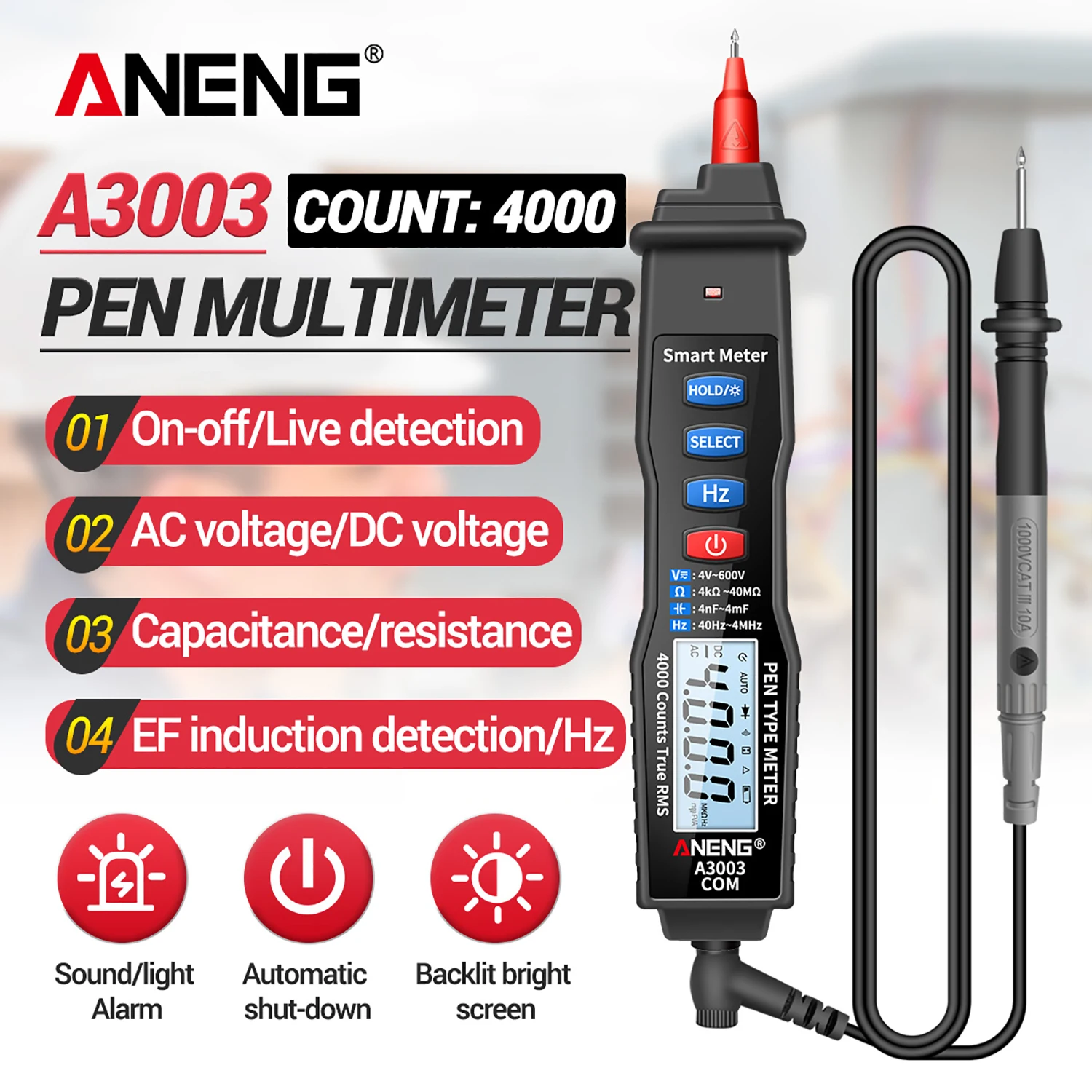 ANENG Digital Pen Multimeter 4000 Counts NCV AC/DC Voltmeter Ohmmeter Resistance Capacitance Test Handheld LCD Backlight Tester electric pen tester electric tester pen voltage tester voltage ammeter tester digital multimeter tester multifunction tester