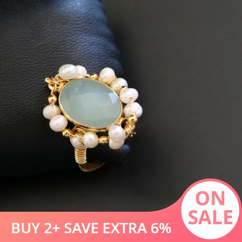 

DAIMI Tiny Freshwater Pearl Multi-bead Ring Handmade Designer Jewelry Light Green Ring Pearl Ring Jewelry