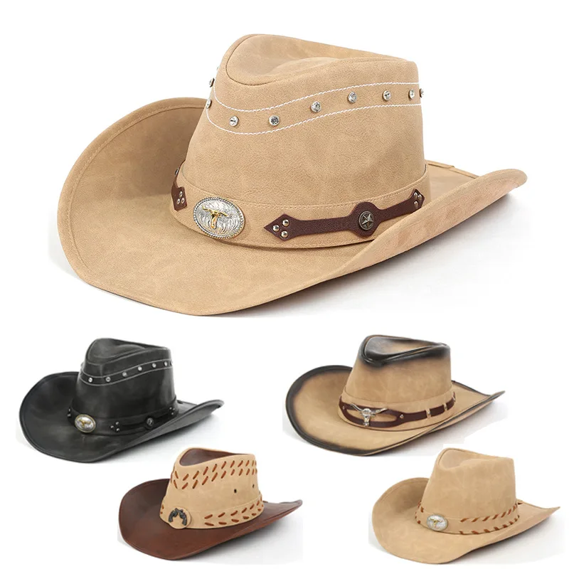 trilby hats West Cowboy Fedoras Hat For Man Hats For Women Belt Fedora Jazz Cap Church Panama Fashion Hat Outdoor grassland riding cap beach stingy brim hat