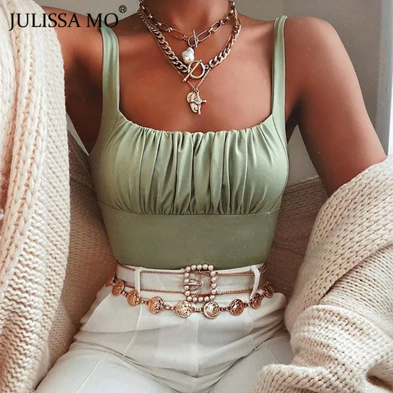 Женский укороченный топ JULISSA MO на тонких бретельках с квадратным вырезом и