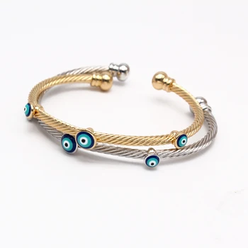 

1PC New Vintage Round Evil Eye Open Bracelet For Women Bohemian Punk Ethnic Twisted Wire Blue Eye Cuff Bangle Turkey Jewelry B40