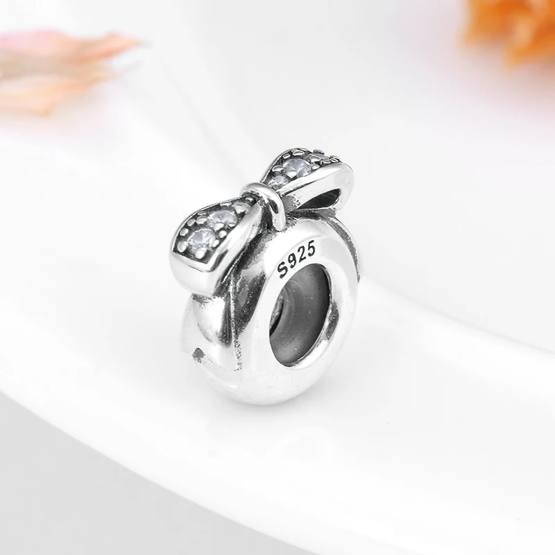 Модный бант, кристалл, CZ, 925 пробы, серебряные подвески, пробки, бусины, подходят к оригиналу Pandora, очаровательные браслеты, браслеты, изготовление ювелирных изделий