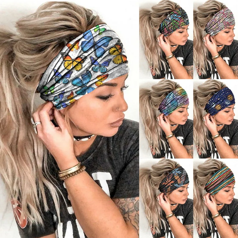 silver hair clips Women Headpiece Stretch 2020 Turban Hair Accessories Headwear Run Bandage Print Bands Gym Headbands Running Wide Headwrap bride headband