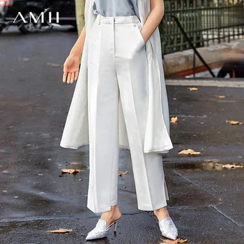 

Amii Minimalist Split Wide Leg Pants Autumn Women High Waist Solid Loose Female Straight Pants 11930003