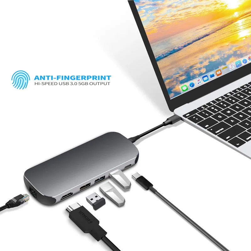 AJIUYU usb-хаб C концентратор для нескольких USB 3,0 HDMI адаптер док-станция для MacBook Pro Air Аксессуары USB-C type C 3,1 разветвитель порт USB C концентратор