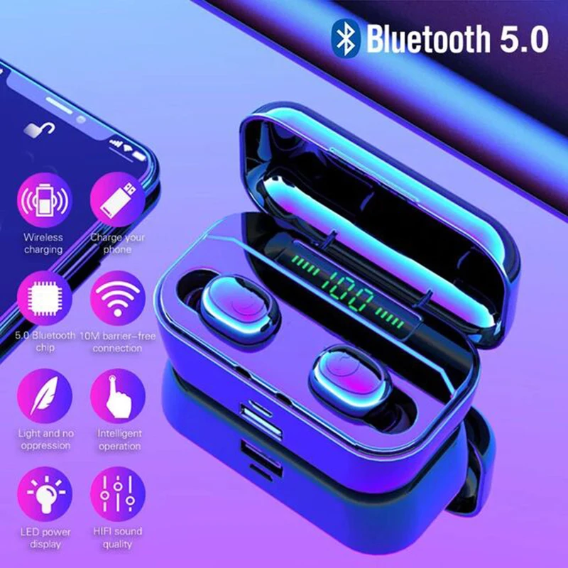 New Bluetooth Earphone 8D Stereo Wireless Earbuds Mini Wireless Earphone Headset with 2200mAh Power Bank Earphone Headphone