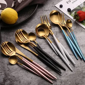 

Fork Spoon Dinner Steak Knives Dinnerware Set Stainless Steel Kitchen Tableware Accessories Gold Color Cutlery