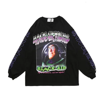 

2020 Hip Hop Long Sleeve Tshirts Men Buzz Lightyear Print T Shirt Harajuku Streetwear Unisex Fashion Casual Loose Cotton Tshirt