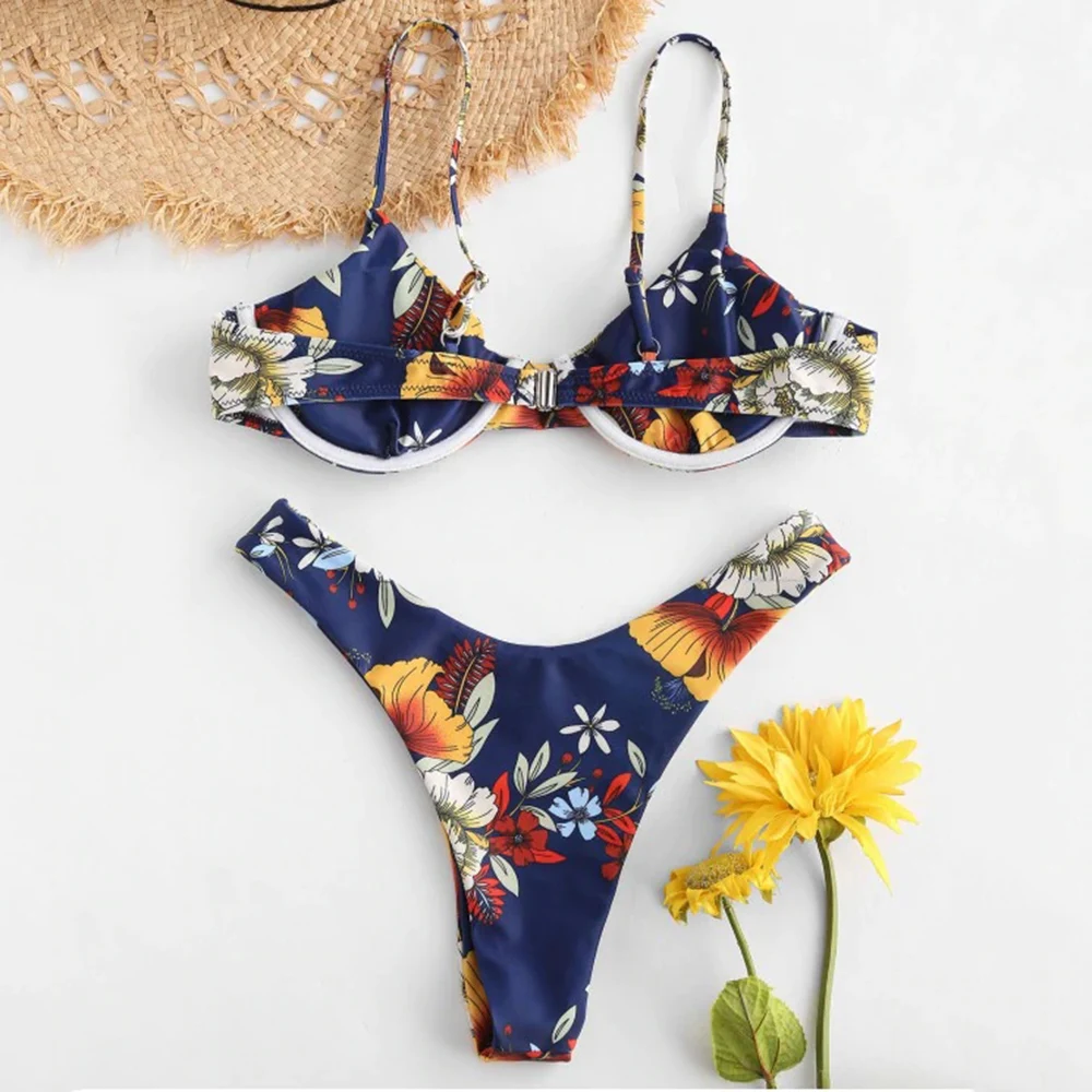 

2020 New Bikinis Women Swimsuit Summer Casual Swimwear Push Up Bikini Set Beach Bathing Suit Bohemian Style Flowers Print Bikini