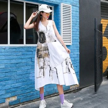 

Large size fat mm was thin vest dress female 2020 summer V-neck retro mid-length sleeveless temperament a-line skirt