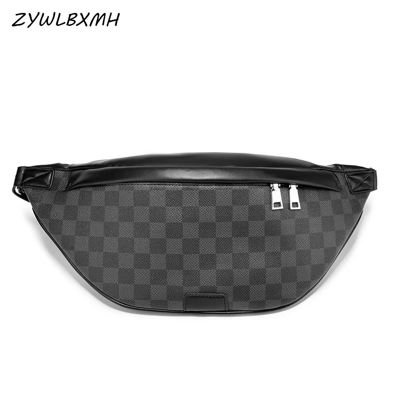 

ZYWLBXMH Banana Bag Lattice Waist Pack Solid Color Waist Bag Men's Chest Bag Fashion Fanny Pack Waterproof PU Leather Belt Bag