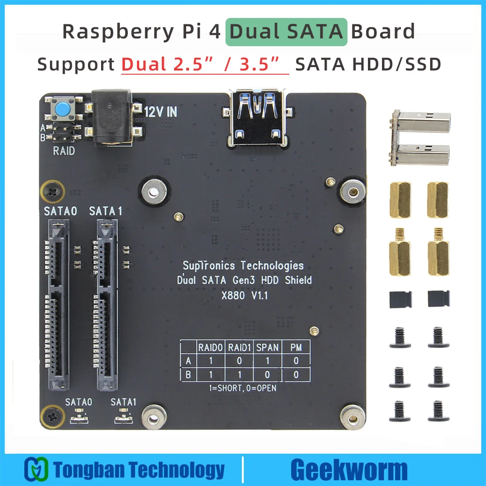 Raspberry Pi 4 Dual Sata Board, X880 V1.1 Dual 2.5 Raspberry Pi 4 Dual Sata Board, X880 V1.1 Dual 2.5