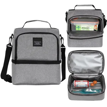 

Double Decker Cooler Lunch Bags Insulated Solid Thermal Lunchbox Food Picnic Bag Multifunction Cooler Tote Handbag For Men Women