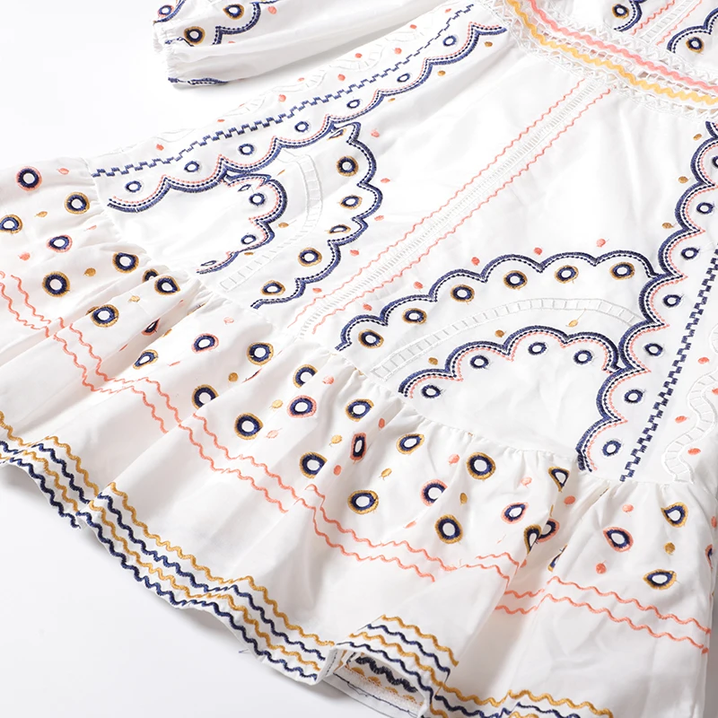 AELESEEN Весна дизайн высокое качество хлопок точка вышивка труба платья для женщин выдалбливают Талия Цветочные миди платье