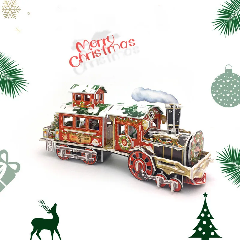 

Montessori Puzzle Early Education DIY 3D Paper Puzzle Christmas Train Model Children's Christmas Puzzle Toys For Gift