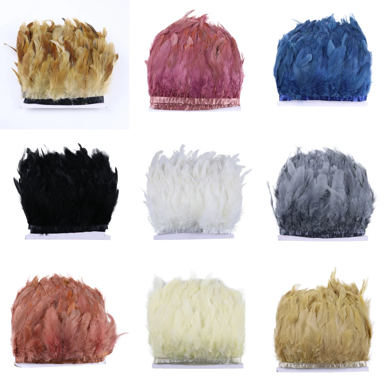 Cinta de plumas de gallo teñida, adorno de plumas de gallo, 1 metro, DIY, accesorios de costura para ropa y vestido, plumas para manualidades, venta al por mayor
