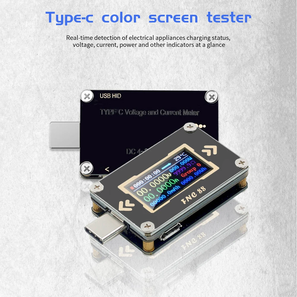 

FNC88 Type-C PD Trigger USB Voltmeter Ammeter Voltage 2 Way Current Meter Multimeter PD Recharger Battery USB Tester Multimeter
