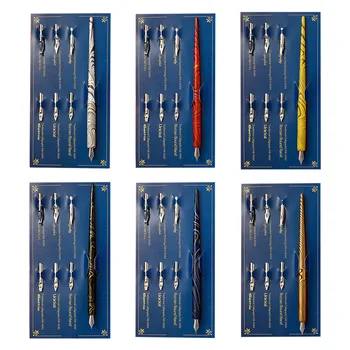 

Marble Wood Manga Calligraphy Dip Pen Holder with 6 Nibs for Lettering Skiching