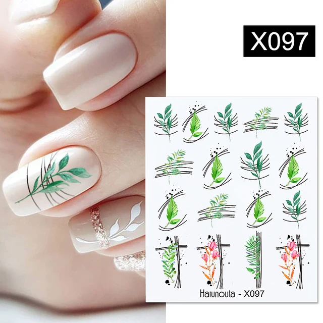 Harunouta Abstract Line Avocado Fruit Leopard Nail Water Sticker Decals Flower Leaves Slider Decoration For Autumn Nail Design X097