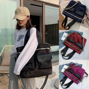 

Women Shopping Bags Reusable Large Capacity Solid Color Ulti-Function Waterproof Nylon Durable Female Handbag Tote Shopper Bag