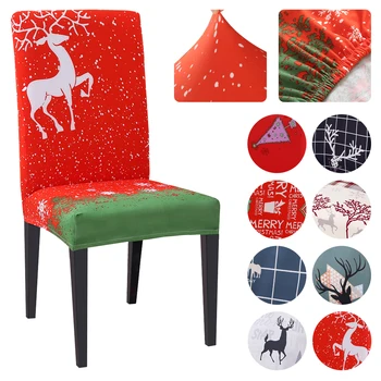 

1/2/4/6pcs Christmas Chair Cover Big Elastic Seat Chair Covers Xmas Stretch High Back Slipcovers For 2021 New Year Banquet Party