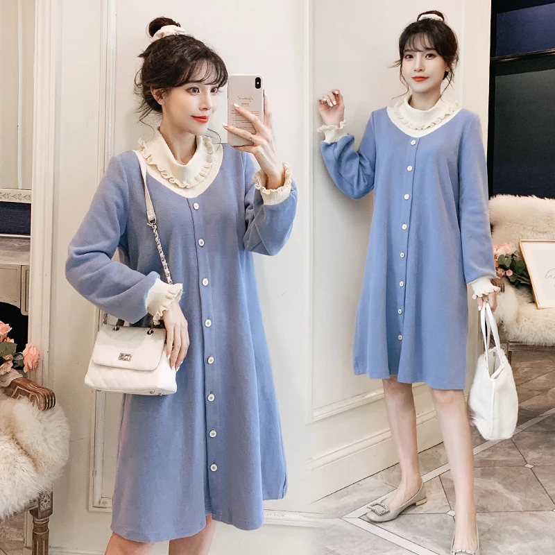 

6639# Autumn Winter Korean Fashion Maternity Dress Sweet Large Size Loose Clothes for Pregnant Women Pregnancy Nursing Clothing