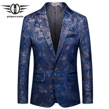 Plyesxale мужские блейзеры с принтом брендовая одежда Slim Fit темно-синий мужской Блейзер Куртка осень 6XL Chaqueta формальный Hombre Q807