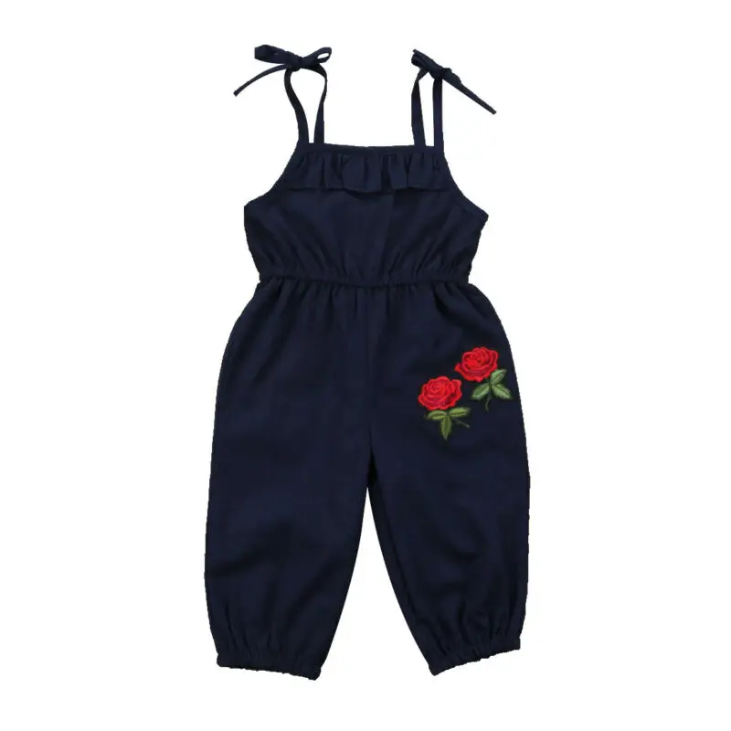 

Brand New Children Overalls Kids Girl Flower Jumpsuit Print Outfits Sleeveless Bandage Summer Cotton Ruffles Fashion Hot 2019