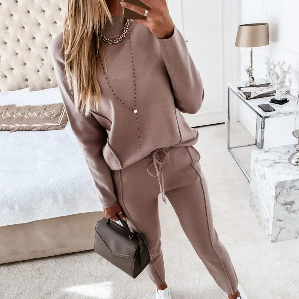 Otoño e Invierno conjunto de dos piezas de las mujeres trajes de manga larga jerseys sudaderas cordón pantalones 2 piezas conjunto de chándal de las mujeres