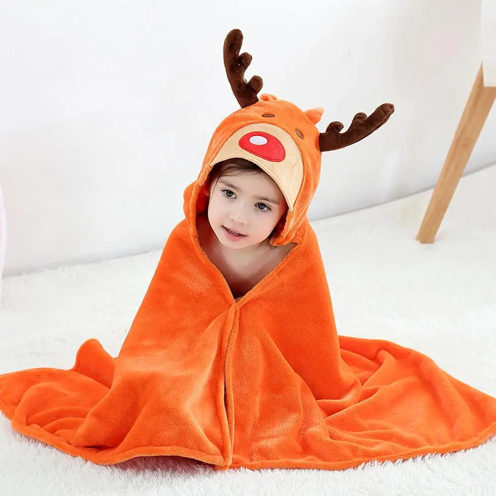 

120*60cm Kids Towel 2019 Toddler 100% Cotton Bathrobe Baby Boy Girls Spring Animal Hooded Bath Towel Children Cartoon Towel Deer