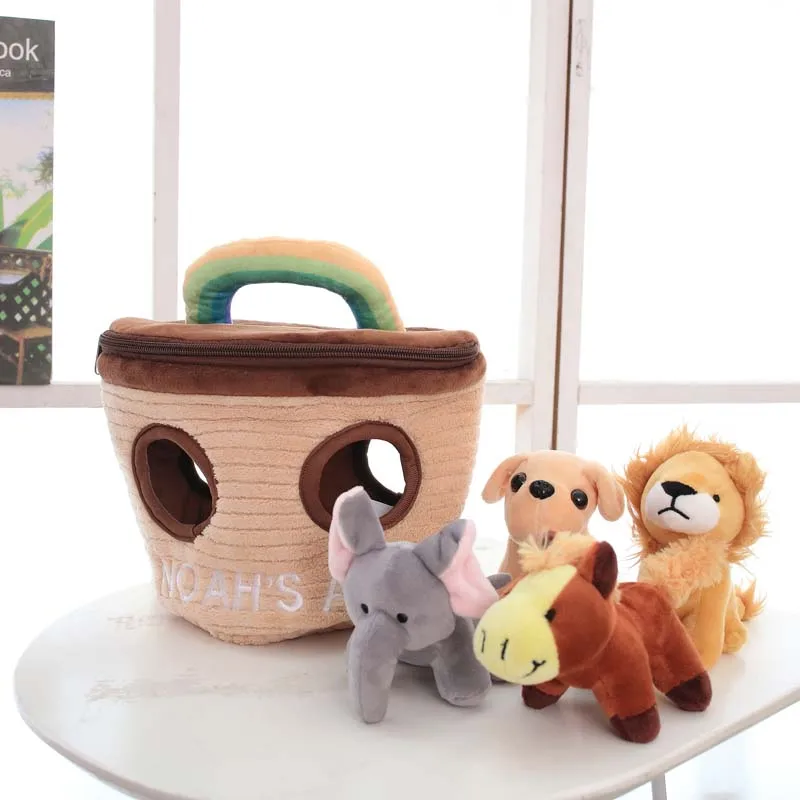 New Creative Noah's Ark Plush Animals Sound Toys With Carrier Four stuffed Elephant Lion Dog Horse Baby Kids | Игрушки и хобби