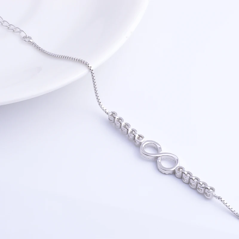 Pekurr 925 Sterling Silver Double Round Circle Number 8 Bracelets Infinity Charms For Women Accesories Lucky Chains