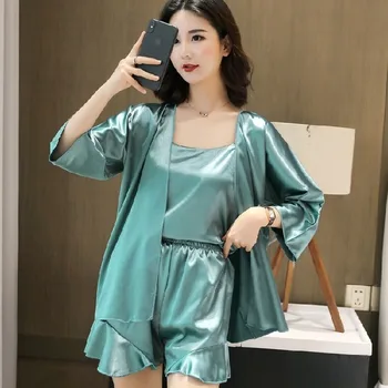 

Pyjamas Women Silk Pajamas for Women Pizama Damska 3 Piece Set Women Home Suit Female Summer Set Pijamas Women Sexy Pigiama