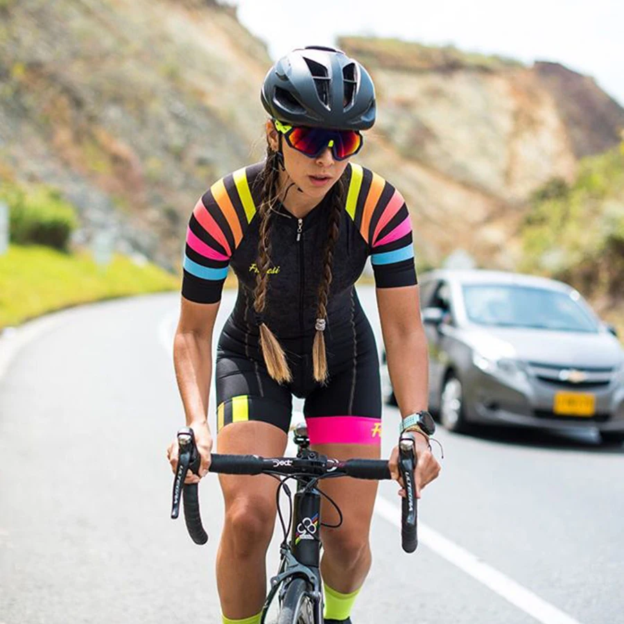 

4 color Woman Triathlon suit Short sleeve cycling set team tri skinsuit custom cycling clothing ciclismo maillot Onesies mujer