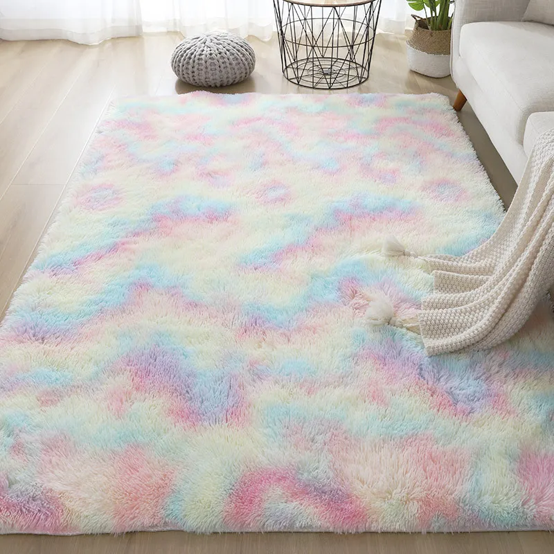 

Rainbow Carpet Gradient Tie-dye Plush Rug Living Room Coffee Table Pad Carpet Bedroom Bedside Bay Window Rug Baby Crawling Mat