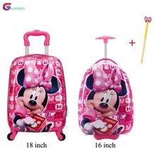 16/18 Inch Kids Cartoon Rolling Luggage Children Travel Suitcase on Wheel Trolley Luggage Carry-ons Hardside Bag for Kid Gift