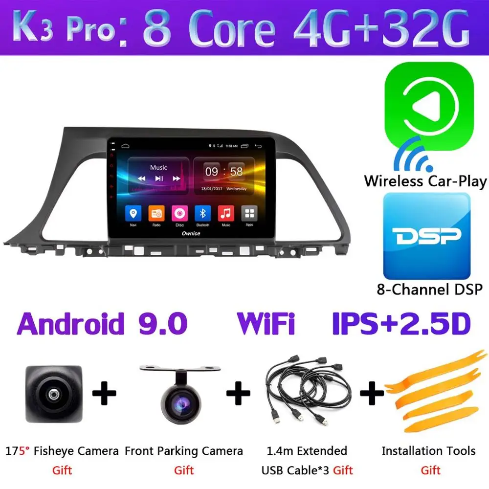 K3 Pro CarPlay 360 ° панорамный 8 ядерный Android 9,0 4+ 64G gps Navi Радио CarPlay SPDIF DSP автомобильный мультимедийный плеер для hyundai Sonata 9 - Цвет: K3 Pro CarPlay