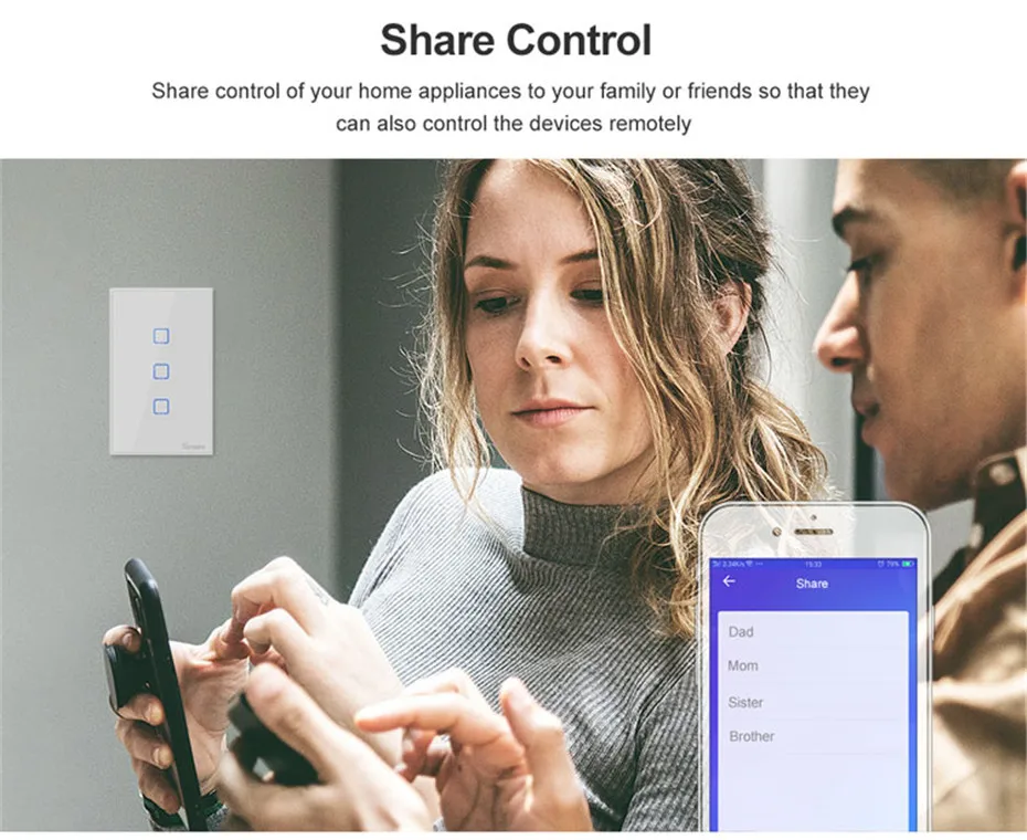 Itead Sonoff T2 нам 1/2/3 Смарт настенный выключатель света с каймой, сенсорный экран/RF433/Wi-Fi, Управление, работает с Amazon Alexa Google Home, 120 Размеры