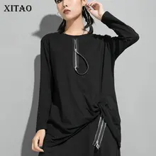 XITAO прямая черная футболка Женская Асимметричная плиссированная Осенняя элегантная ветряная стильная маленькая Frean пуловер оболочка Футболка Топ GCC20312