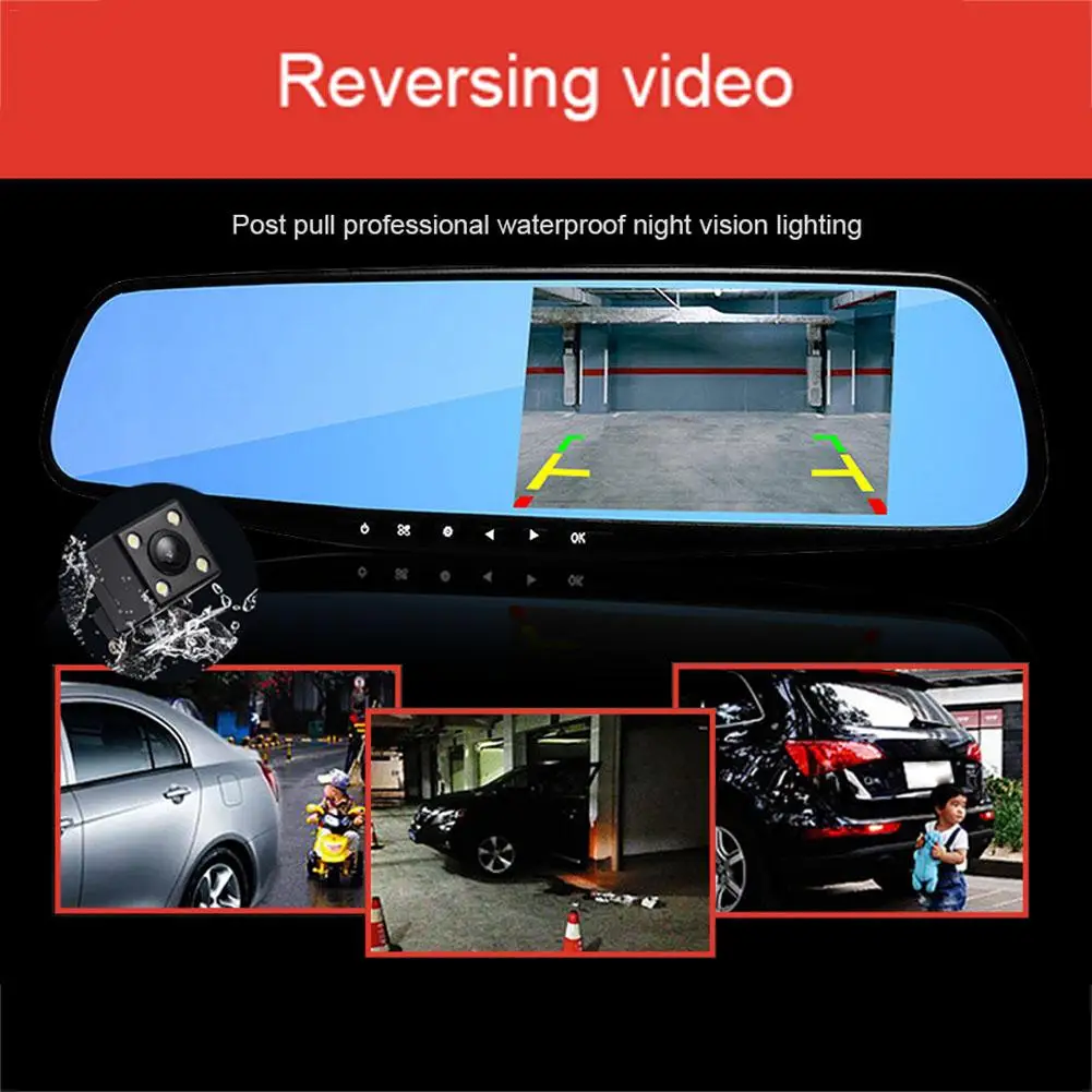  43 Zoll 1080P Auto DVR Kamera Rückspiegel Digital Video Recorder Nachtsicht Dual Objektiv Bild Park