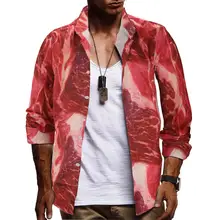 Мужские рубашки с цветочным принтом в стиле ретро, новая модная Повседневная рубашка с 3d принтом мяса и длинными рукавами, приталенная рубашка