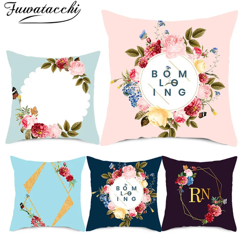 

Fuwatacchi Pink Garland Pattern Pillow Cover Happy New Year Gift Cushion Cover for Home Sofa Decorative Throw Pillowcase 45*45cm