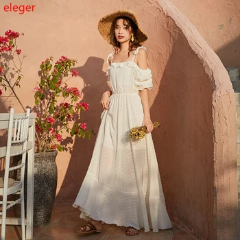 

Maxi White Women Straps Dress Summer Elegant Vintage Party Night Vacation Beach Sundress Korean Runway 2020 Long Vestidos Female