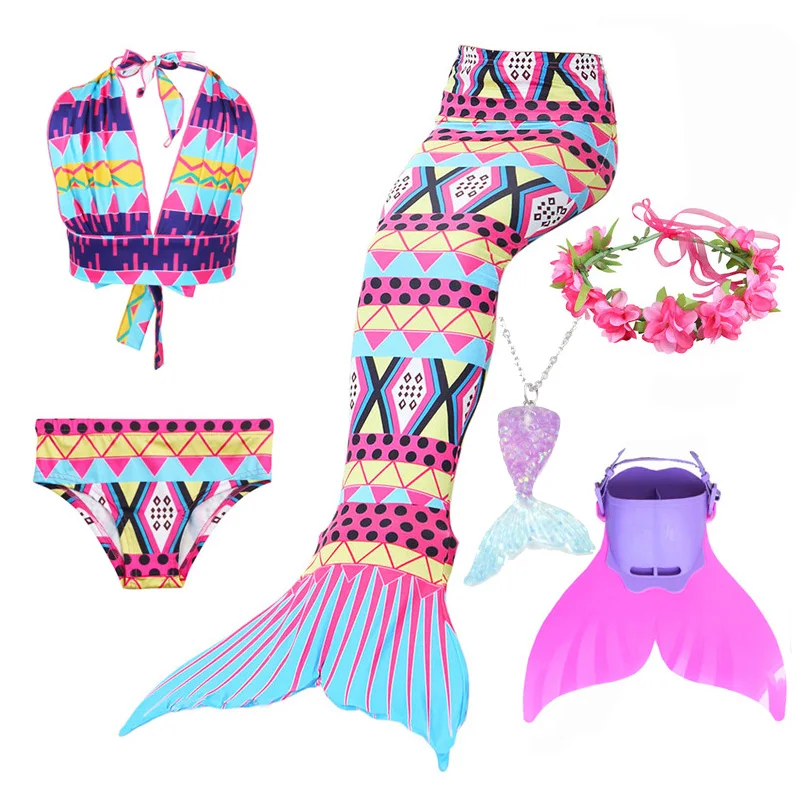 Girls Swimmable Mermaid Tail Princess Dress with Monofin Kids Mermaid