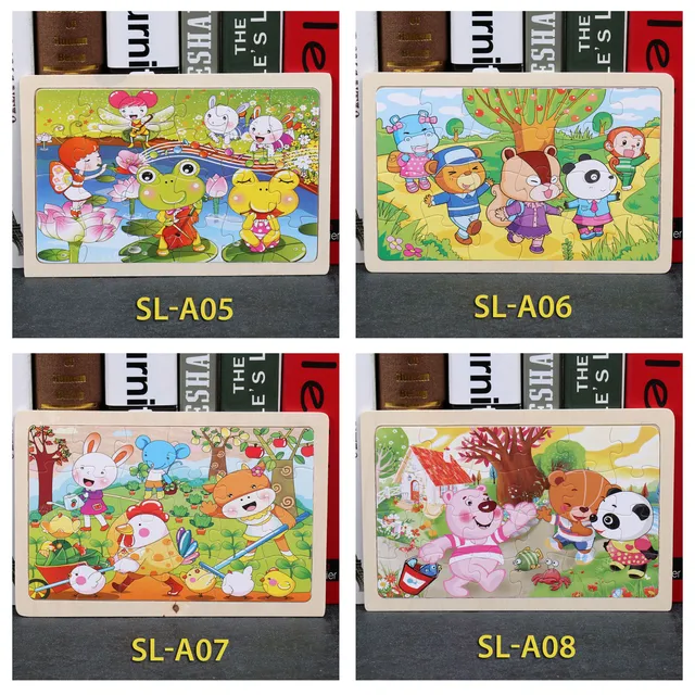 New 24 Piece Wooden Jigsaw Puzzle Baby Early Childhood Educational Toys for Children Cartoon Animal Puzzles Kids Interactive Toy 6