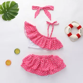 

Girls Swimsuit Summer Casual Swimwear Backless Dot Cute Bow-Knot Sling Swimsuit Split Beach Seaside Swimming suit 3Pcs Red