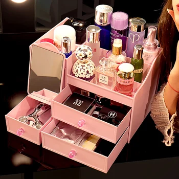 

Mirror Drawer Storage Makeup Box Large Make Up Organizer Case for Cosmetic Organizer Tissue Box Desktop Storage Organizer