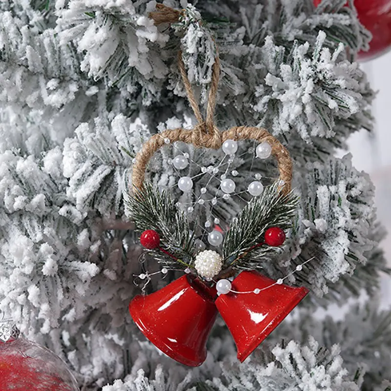 Колокольчик для елки кулон красный/белый сплав Колокольчик Рождественские украшения с хлопковой веревкой праздничное украшение для дома