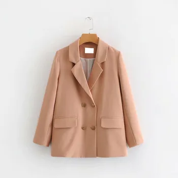 

2020New Blazers Fashion Solid Color Double Breasted Women Korean Commuter Loose Temperament Wild Quality Elegant Jacket F062