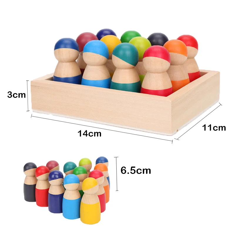 30 PCs Wooden Rainbow Tower Stacker Building Blocks with Balls Dolls Colorful STEM Montessori Toys Sorting Stacking Games Puzzles Educational Kit for Kids 